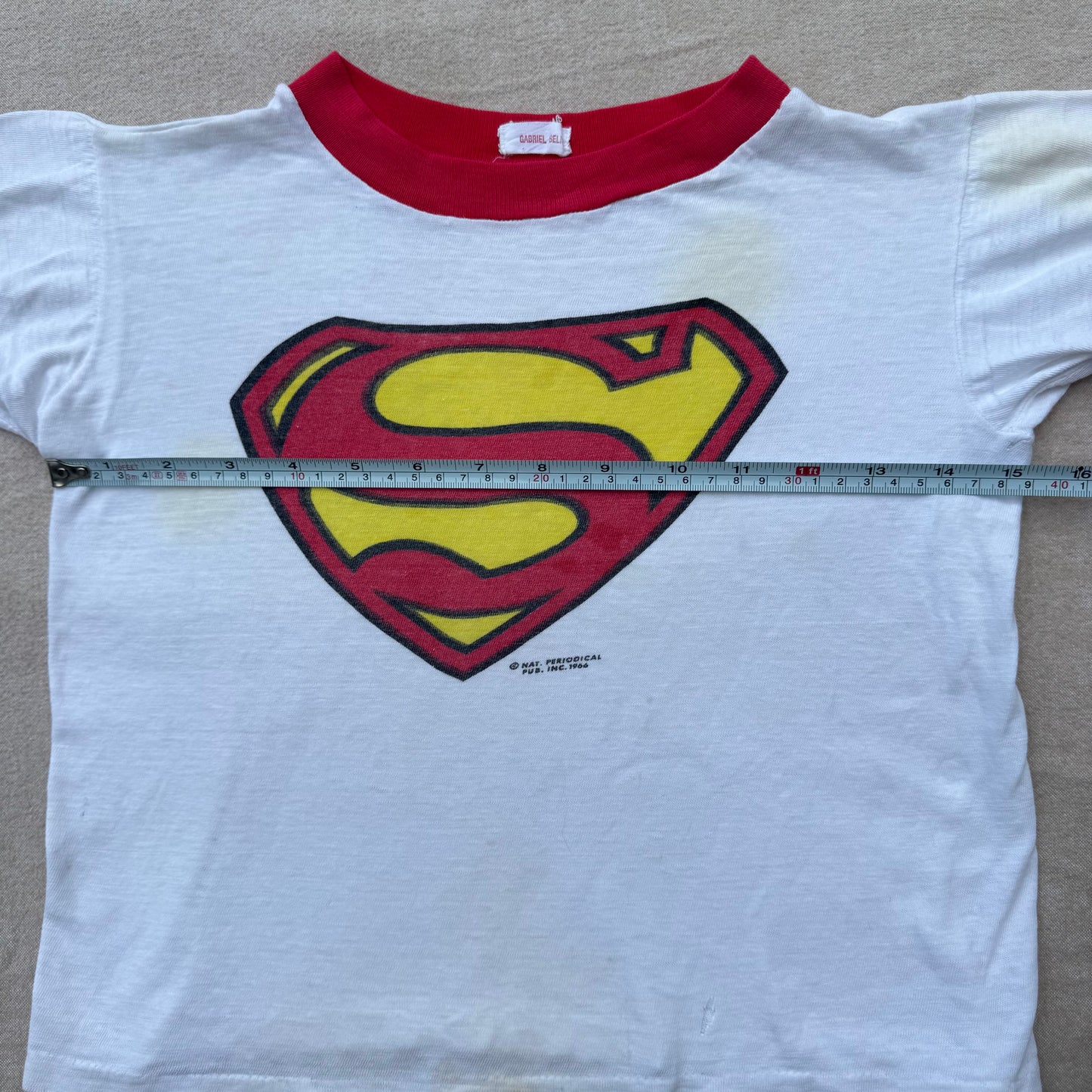 60s Kids Vintage Rare Superman Big Logo White Short Sleeve T-Shirt 4Y 5Y 6Y