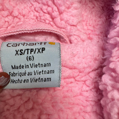 2000s Kids Vintage Pink Carhartt Zip Hooded Fleece Lined Jacket XS 6Y