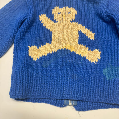 50s 60s Kids Toddler Vintage Blue Cowichan Sweater With Bears/ 3T 4T 5T
