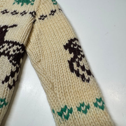 50s 60s Kids Toddler Vintage Beige Deer Lightning Zipper Cowichan Sweater / 3T 4T