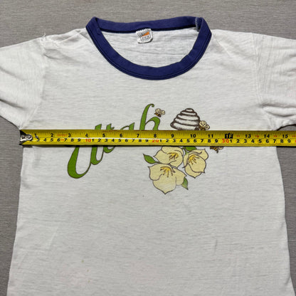 70s Kids Vintage Hanes Utah Honey Bee Souvenir Print White Short Sleeve T-Shirt M 10Y 11Y 12Y Made in USA