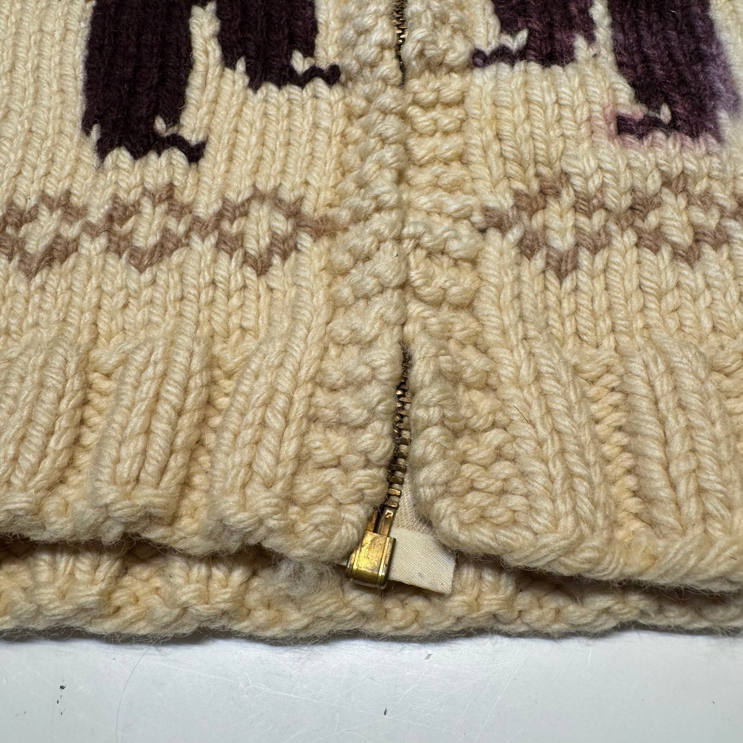 50s 60s Kids Toddler Vintage Beige Brown Royal Guard Heavy Talon Zipper Cowichan Sweater / 2Y 3Y 4Y