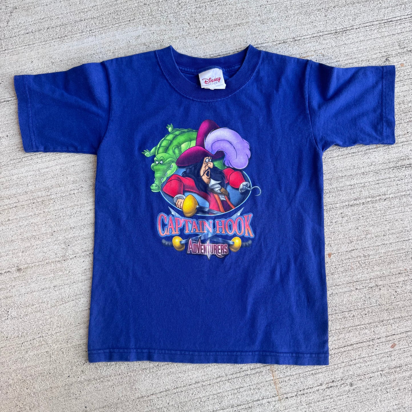 Early 2000s Kids Toddler Vintage Disney’s Captain Hook Adventures Blue 100% Cotton Short Sleeve T-Shirt Made In USA XS 3Y 4Y 5Y
