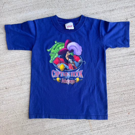 Early 2000s Kids Toddler Vintage Disney’s Captain Hook Adventures Blue 100% Cotton Short Sleeve T-Shirt Made In USA XS 3Y 4Y 5Y