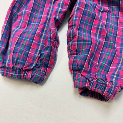 90s Kids Toddler Infant Vintage Baby B’Gosh Oshkosh Pink PurplePlaid Criss Cross Overall /18m / Made in USA
