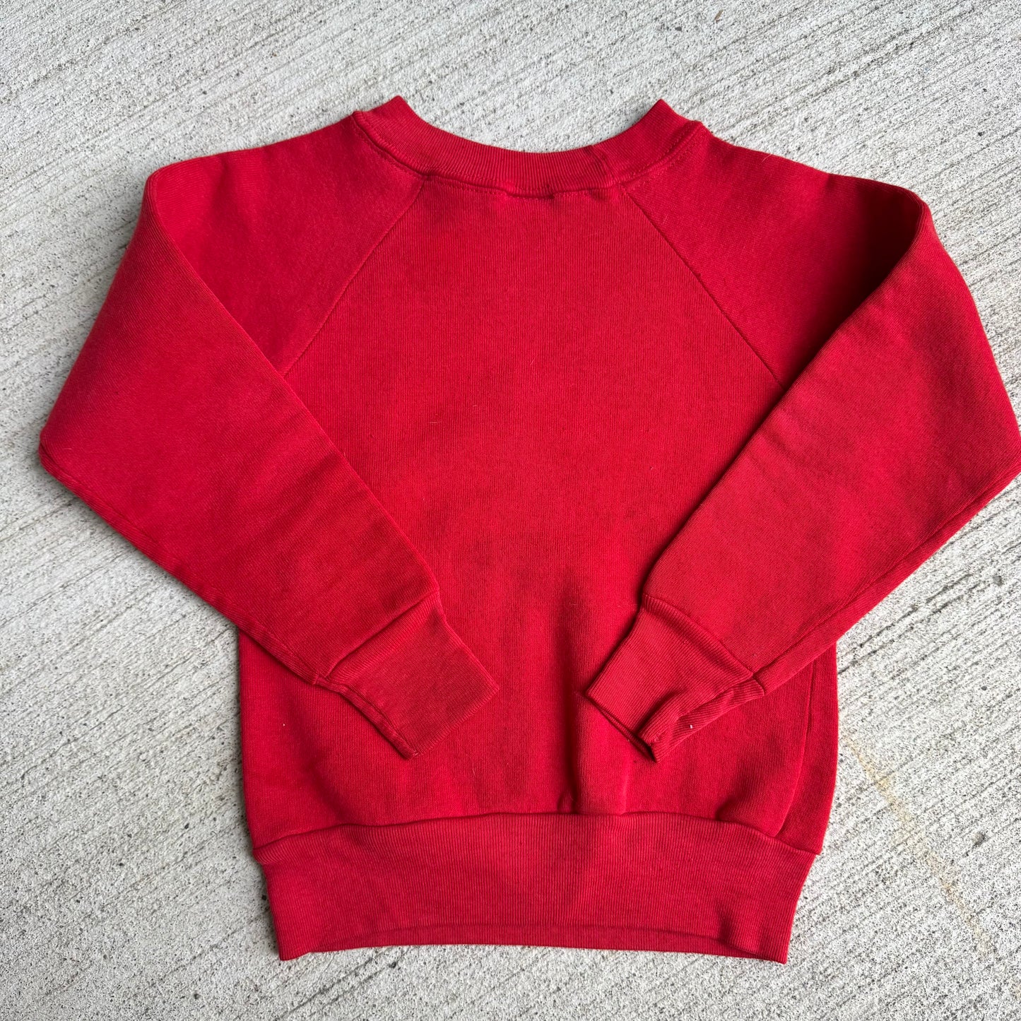 80s Kids Vintage Red Signal Pullover Crew Long Sleeve Sweatshirt Triceratops Dino Print S 6Y 7Y 8Y Made in USA