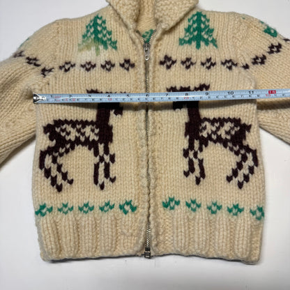 50s 60s Kids Toddler Vintage Beige Off White Deer Lightning Zipper Cowichan Heavy 24m 2Y 3T