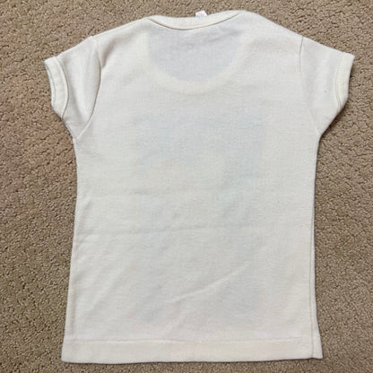 80s Kids Toddler Vintage Chibi•Geisha Cute Character Print Short Sleeve Off White T-Shirt XS 2T 3T Made in USA