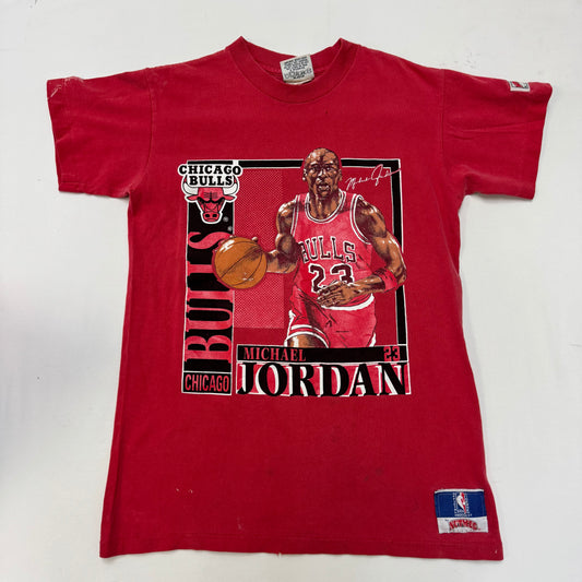 Early 90s Kids Teen Vintage Nutmeg NBA Chicago Bulls AOP Michael Jordan 23 Red Single Stitch Short Sleeve T-Shirt M 12-14Y Made in USA