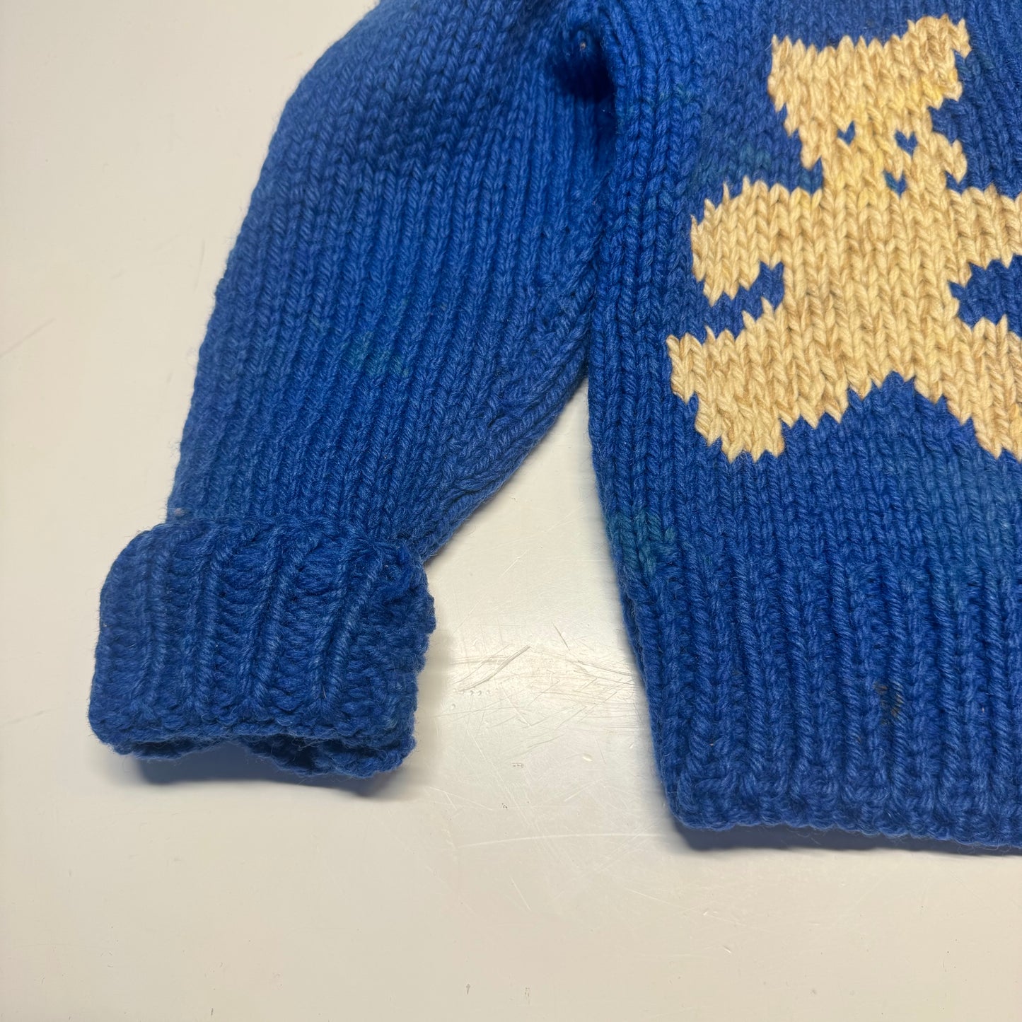 50s 60s Kids Toddler Vintage Blue Cowichan Sweater With Bears/ 3T 4T 5T