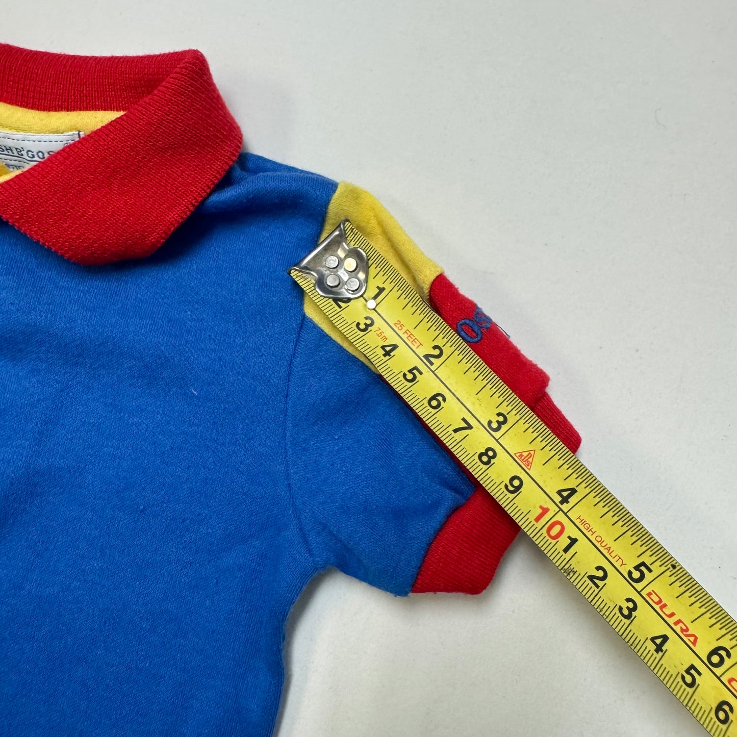 90s Kids Toddler Vintage Oshkosh B’Gosh Blue Yellow Red Golf Top / 18m/Made in USA