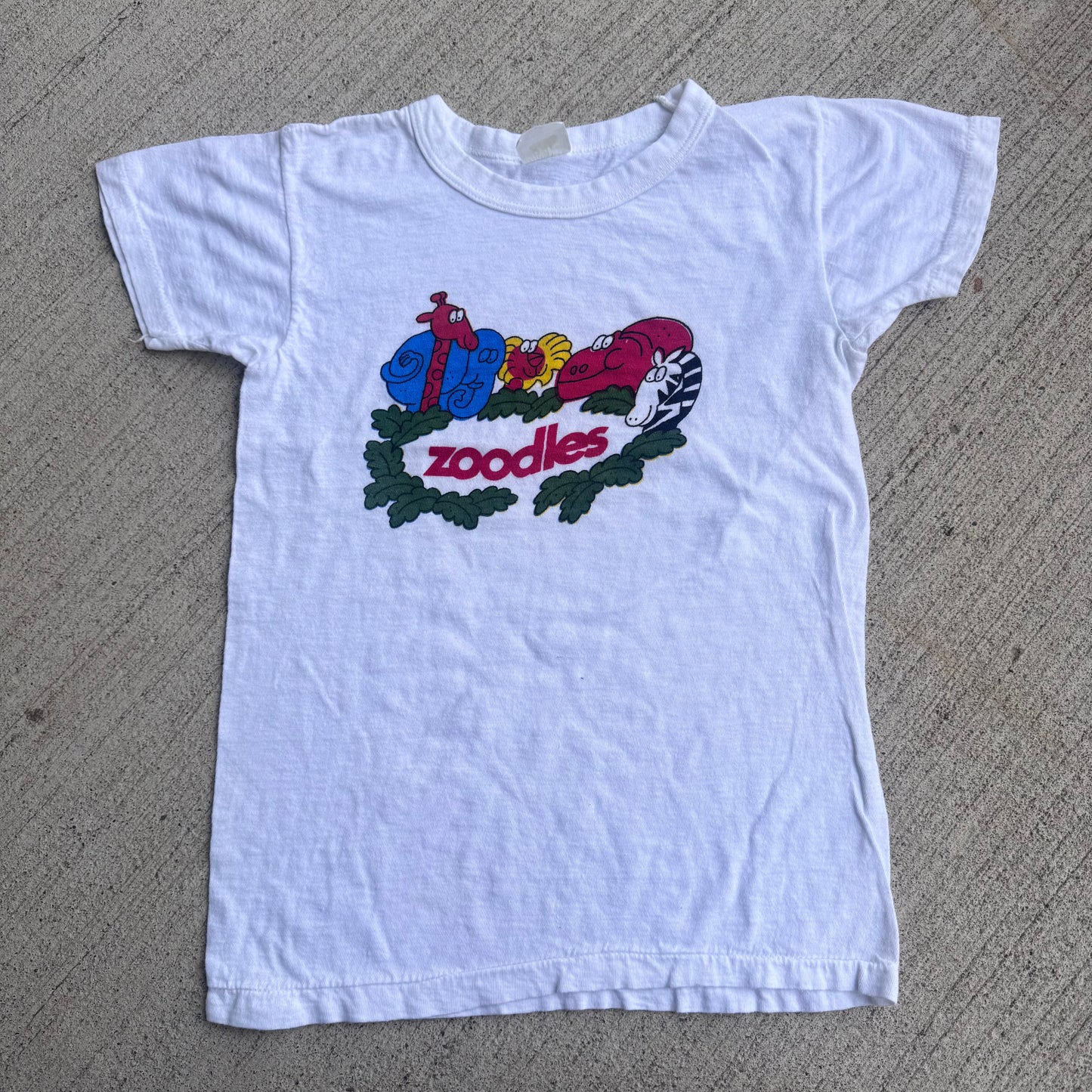 80s Kids Vintage Zoodles Animals White 100% Cotton T-Shirt S 8Y 9Y 10Y Baby Tee