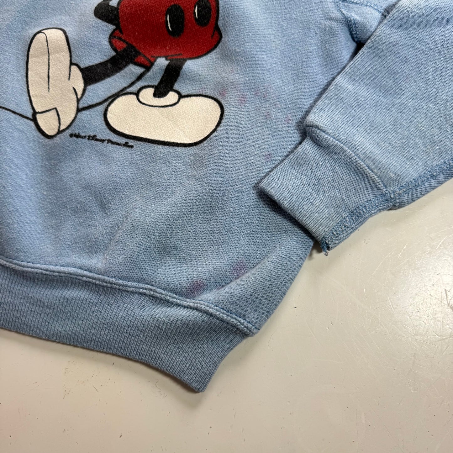 80s Kids Vintage Disney Mickey Mouse Light Blue Pullover Crew Sweatshirt M 6Y 7Y 8Y Made in USA