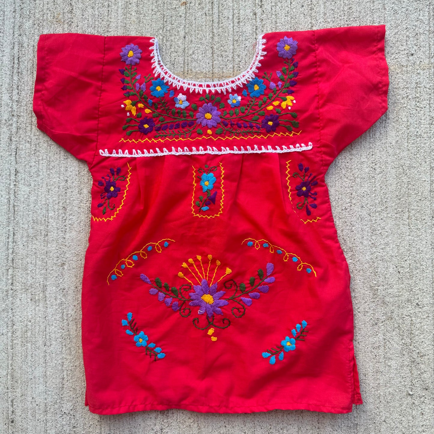 Kids Red Embroidered Pullover Dress South American Style 1Y 2Y