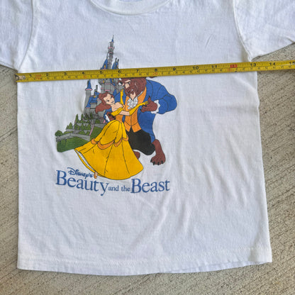 Kids Vintage Disney Beauty and the Beast White 100% Cotton T-Shirt Baby Tee 3Y 4Y 5Y