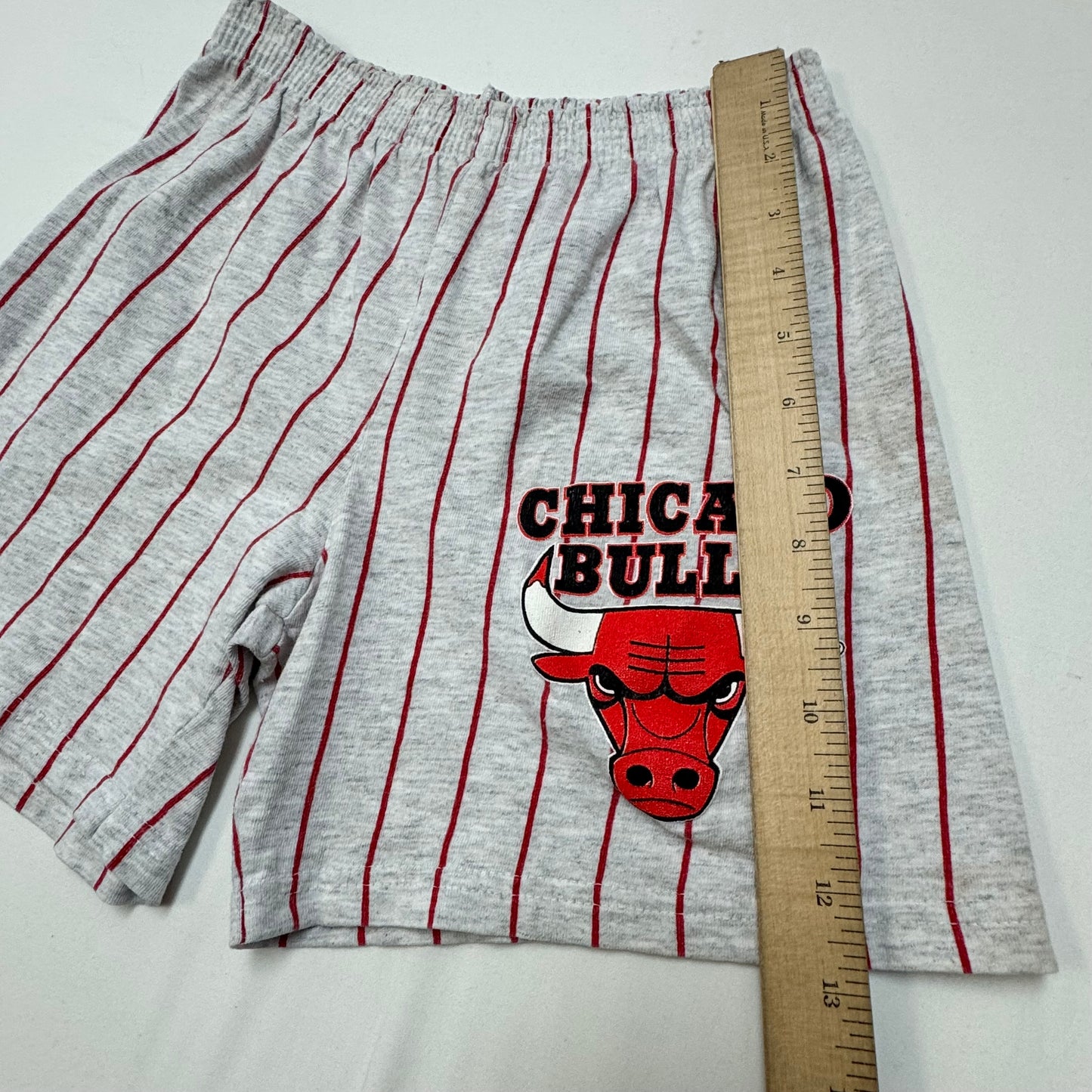 90s Kids Vintage Gray Rock U Sports Apparel Chicago Bulls Red Striped Shorts with Elastic Waistband Large 8Y 9Y 10Y Made in USA