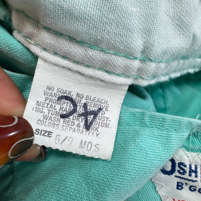 90s Kids Toddler Infant Vintage Baby B’Gosh Oshkosh 2 Piece Set Turquoise Overall White Ruffle T-shirt With Floral Accents /6m 9m / Made in USA