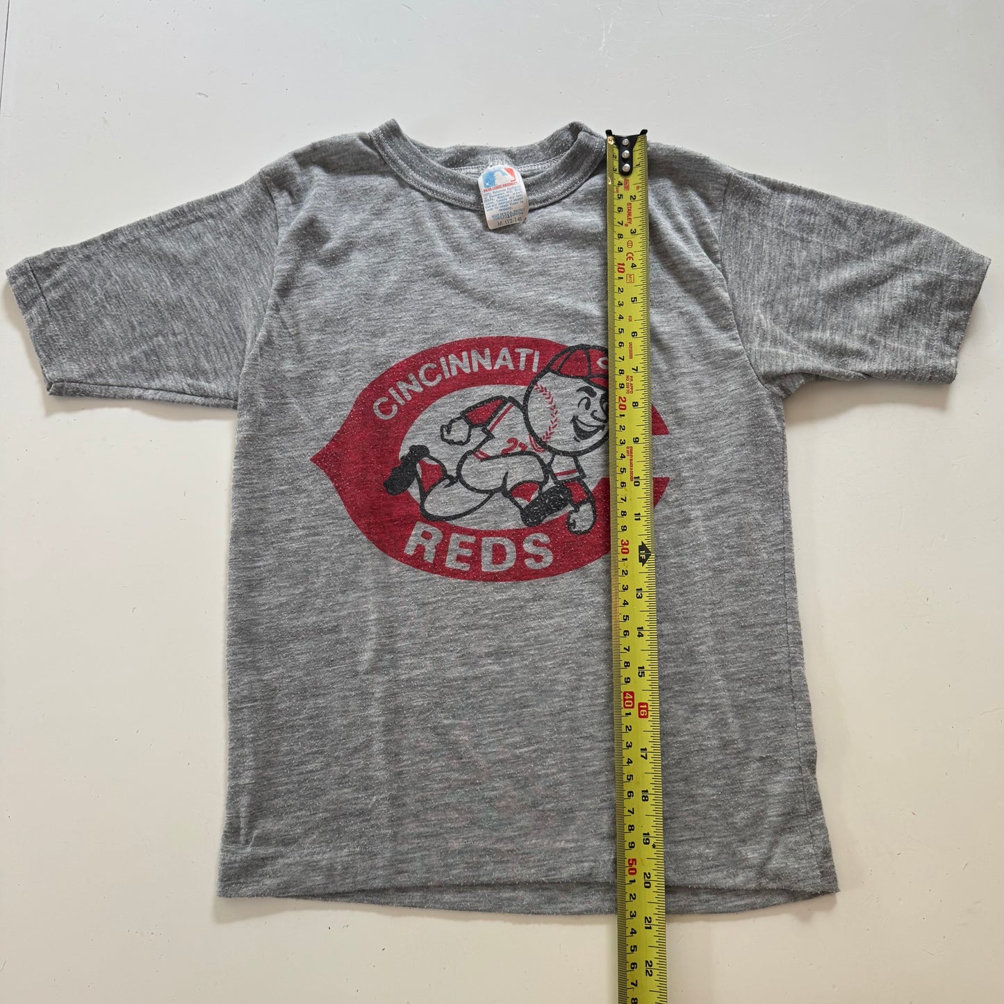 80s Kids Vintage MLB Cincinnati Reds Gray Short Sleeve Single Stitch T-Shirt M 12Y 13Y 14Y Made in USA