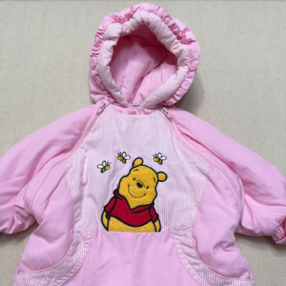 Y2K Kids Infant Vintage Disney Winnie the Pooh Double Zip Up Insulated Winter Suits with Mittens / 6m 9m 12m