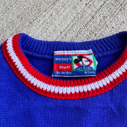 Kids Vintage Disney Mickey Mouse Knit Blue Football Pullover Sweater 4Y 5Y 6Y