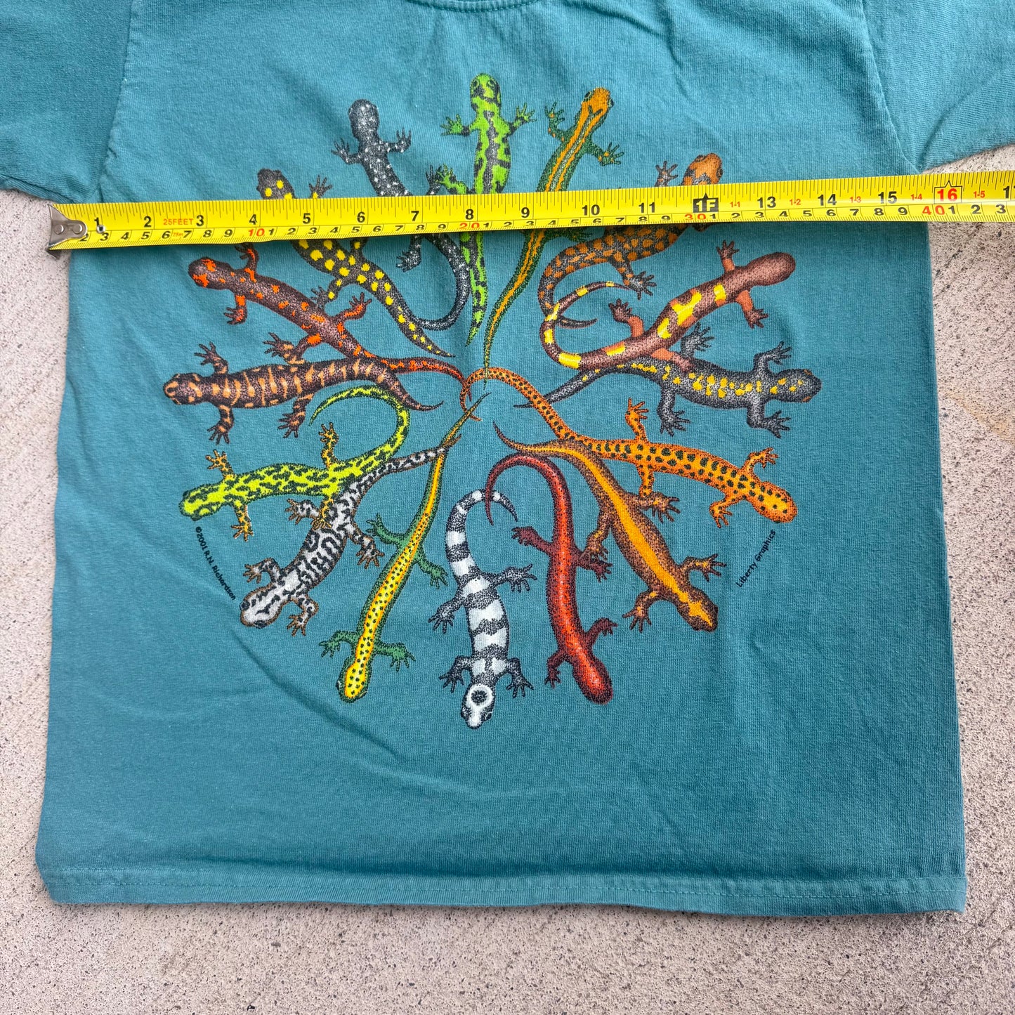 Early 2000s Kids Vintage Lizards Print Teal 100% Cotton T-Shirt XS 6-8Y Baby Tee