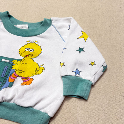 80s Kids Infant Vintage Sesame Street Big Bird Star Pattern Raglan Sleeve Sweatshirt / 6m 9m 12m