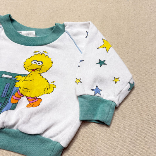 80s Kids Infant Vintage Sesame Street Big Bird Star Pattern Raglan Sleeve Sweatshirt / 6m 9m 12m