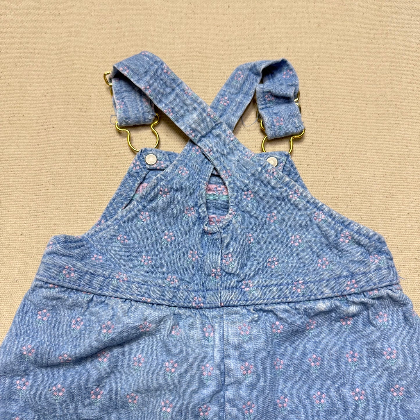 90s Kids Infant Baby Vintage Oshkosh Bgosh Flower AOP Denim Shortall / 0m 3m 6m