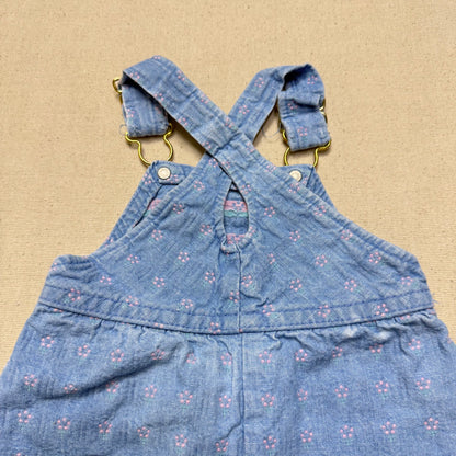 90s Kids Infant Baby Vintage Oshkosh Bgosh Flower AOP Denim Shortall / 0m 3m 6m