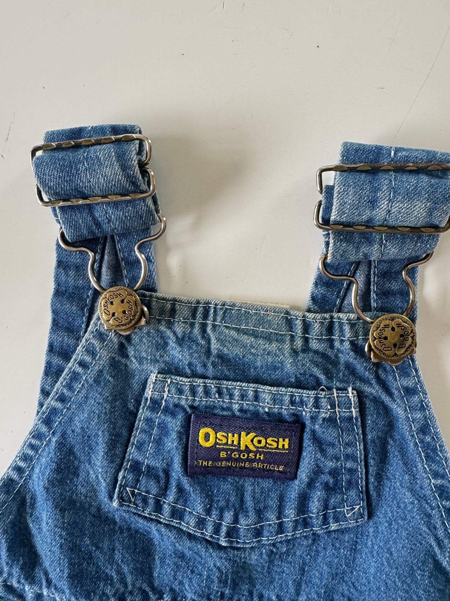 90s Kids Toddler Infant Vintage Baby B’Gosh Oshkosh Blue Denim 100% Cotton Shortalls //6m / Made in USA