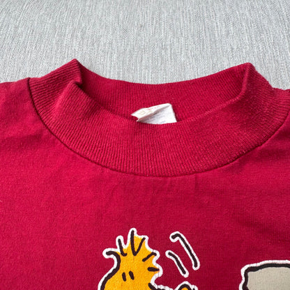 80s 90s Kids Vintage Peanuts Charlie Brown & Linus Woodstock Mauve/Burgundy Short Single Stitch T-Shirt 7Y Made in USA