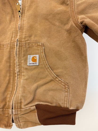 Kids Vintage Light Brown Carhartt Active Black Fleece Lined Zip Jacket S 6Y 7Y