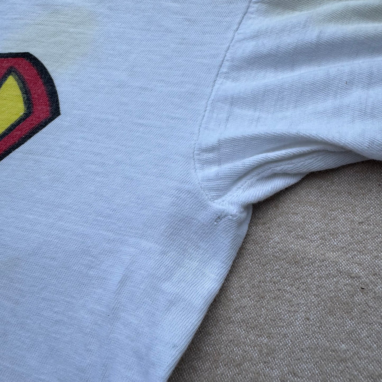 60s Kids Vintage Rare Superman Big Logo White Short Sleeve T-Shirt 4Y 5Y 6Y