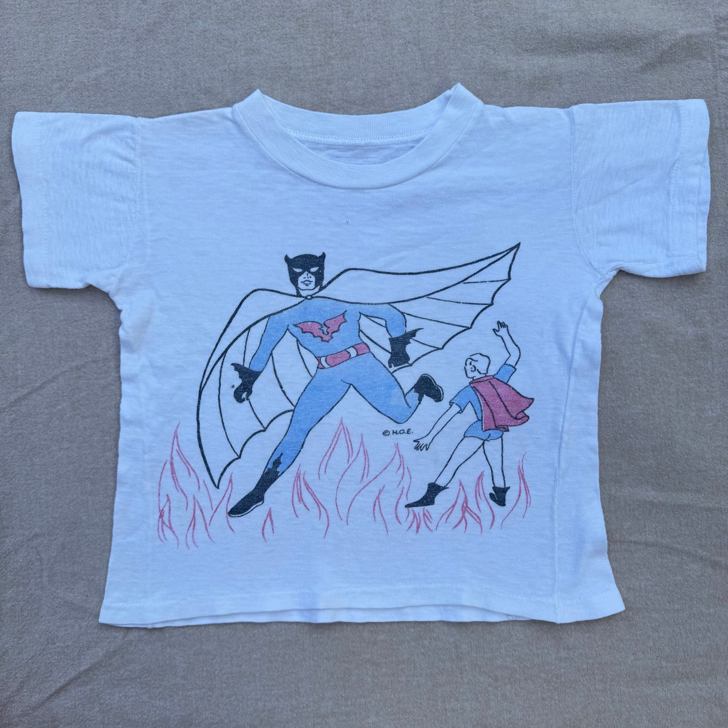 60s 70s Kids Vintage Rare  Batman and Robyn White Single Stitch T-Shirt 3Y 4Y 5Y Baby Tee