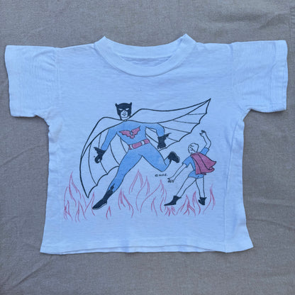 60s 70s Kids Vintage Rare  Batman and Robyn White Single Stitch T-Shirt 3Y 4Y 5Y Baby Tee