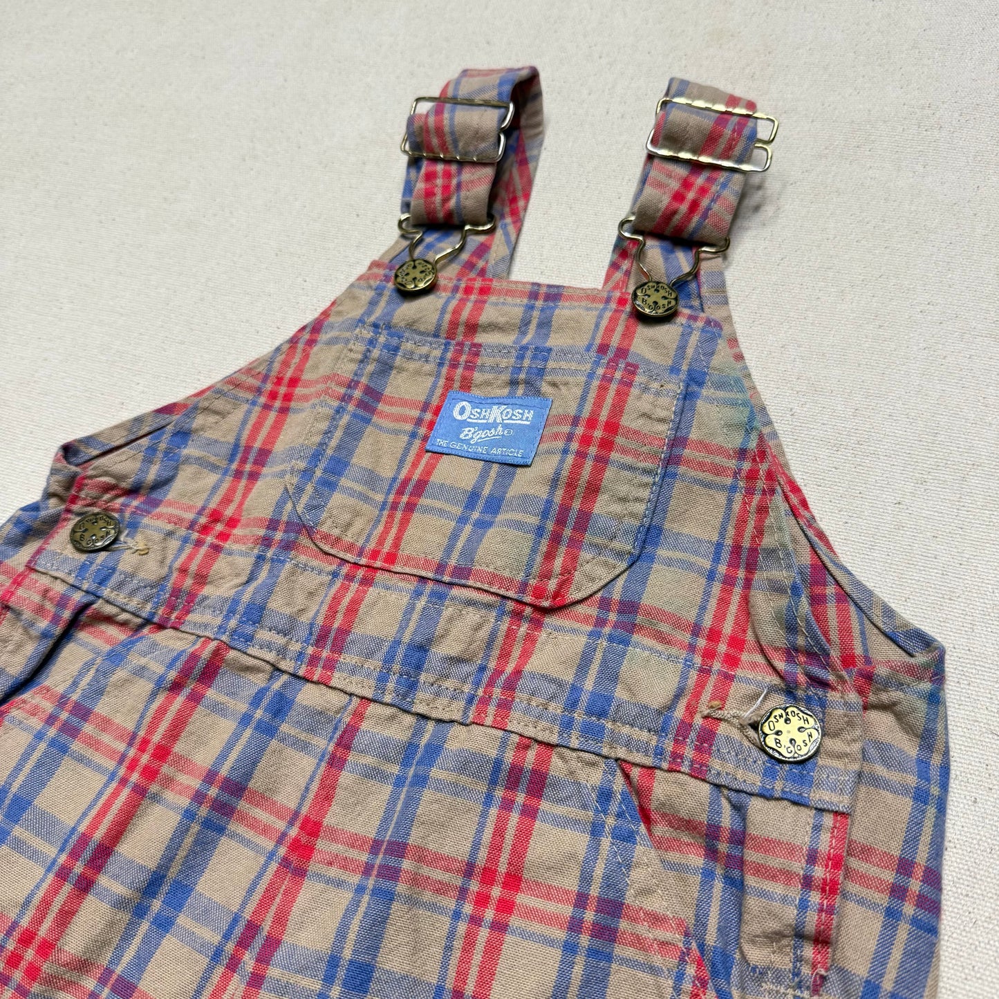 90s Kids Toddler Vintage Oshkosh Bgosh Brown Plaid Cotton Shortall / 2T 3T
