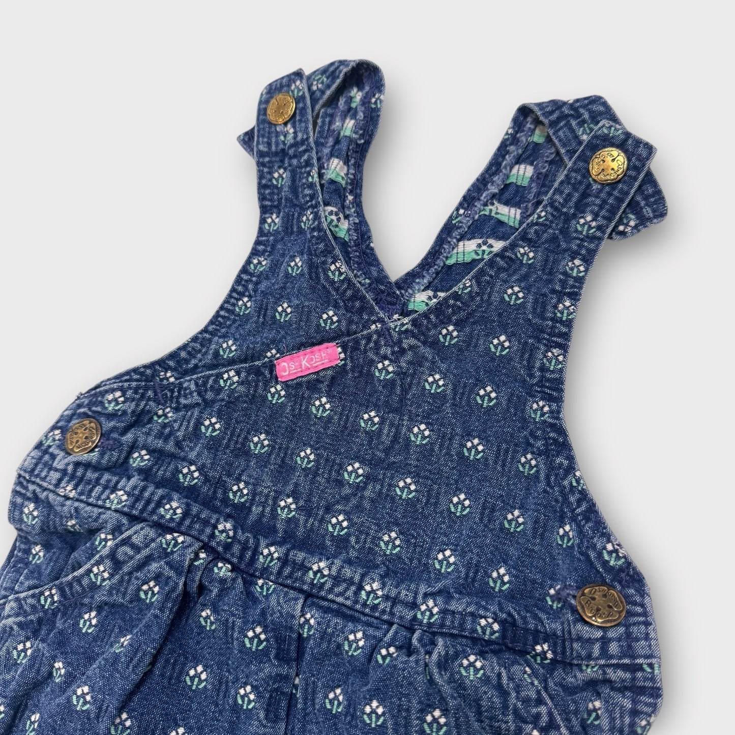 Baby Toddler Vintage Oshkosh Vestbak Denim Crisscross Style Flower Embroidered Overalls 24m Made In USA