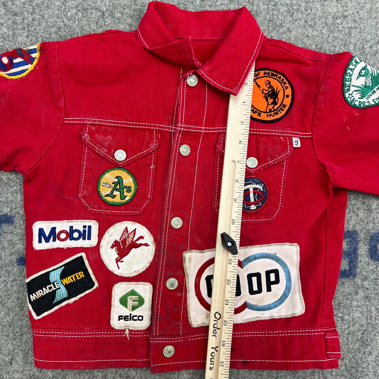 Vintage Youth 80’s Red Denim Jacket With Patches