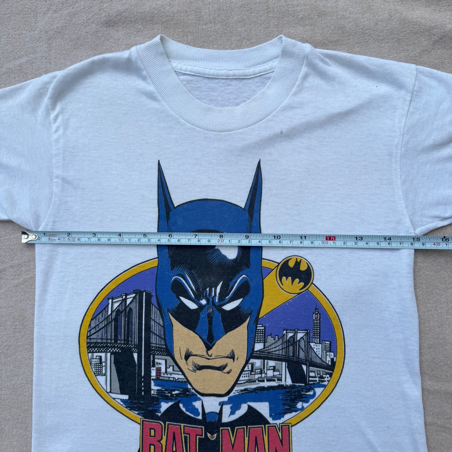 80s Kids Vintage DC Comics Batman White Short Single Stitch Sleeve T-Shirt 6Y 7Y 8Y