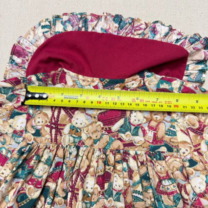 80s 90s Kids Toddler Vintage Teddy Bear AOP Christmas Pattern Velvet Round Collar Dress / 24m 2T   dress