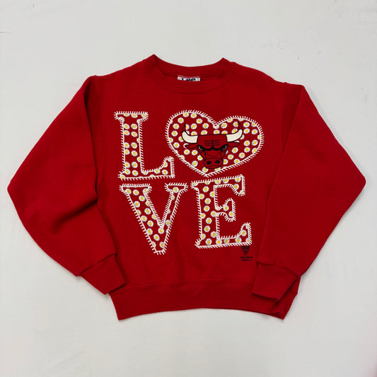 90s Kids Vintage Lee Sport Chicago Bulls Love Red Long Sleeve Sweatshirt M 10Y 11Y 12Y Made in USA
