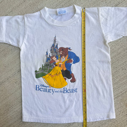 Kids Vintage Disney Beauty and the Beast White 100% Cotton T-Shirt Baby Tee 3Y 4Y 5Y