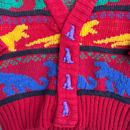 80s 90s Kids Toddler Vintage Multicolour Dinosaur Way Cool Cardigan Dino Buttons 2T