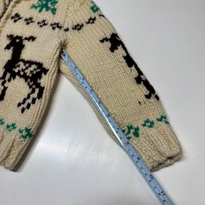 50s 60s Kids Toddler Vintage Beige Off White Deer Lightning Zipper Cowichan Heavy 24m 2Y 3T