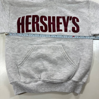 90s Kids Russell Light Gray Hooded Pullover Sweatshirt Hershey Big Logo M 10Y 11Y 12Y Made is USA