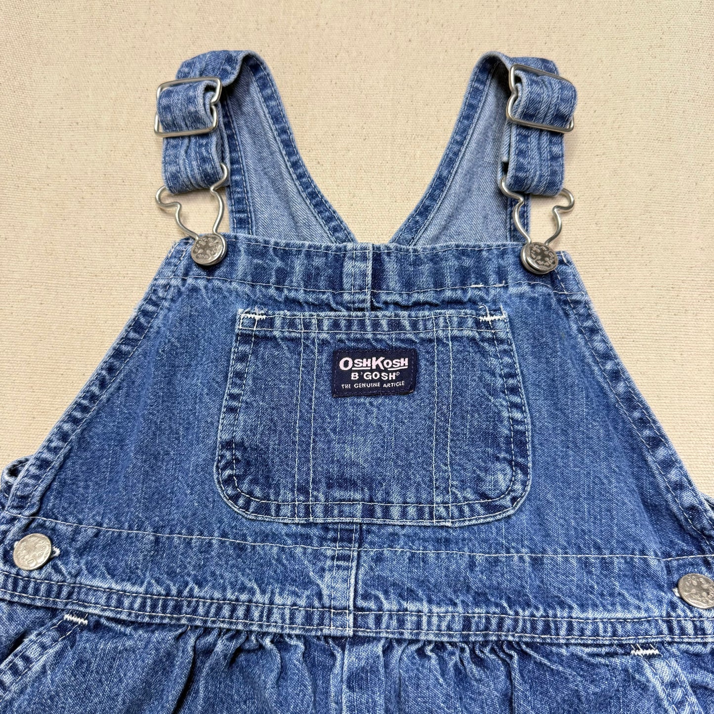 2000’ Y2K Kids Toddler Vintage Oshkosh Bgosh Lace Hand Stitched Loose Fit Denim Overall / 3T