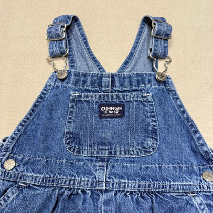 2000’ Y2K Kids Toddler Vintage Oshkosh Bgosh Lace Hand Stitched Loose Fit Denim Overall / 3T