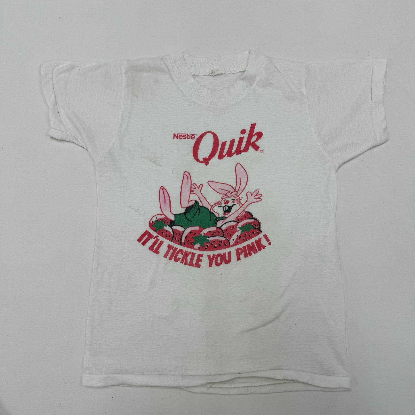 Kids Vintage Nestle Quick Bunny T-Shirt `It’ll tickle you pink’ 10-12