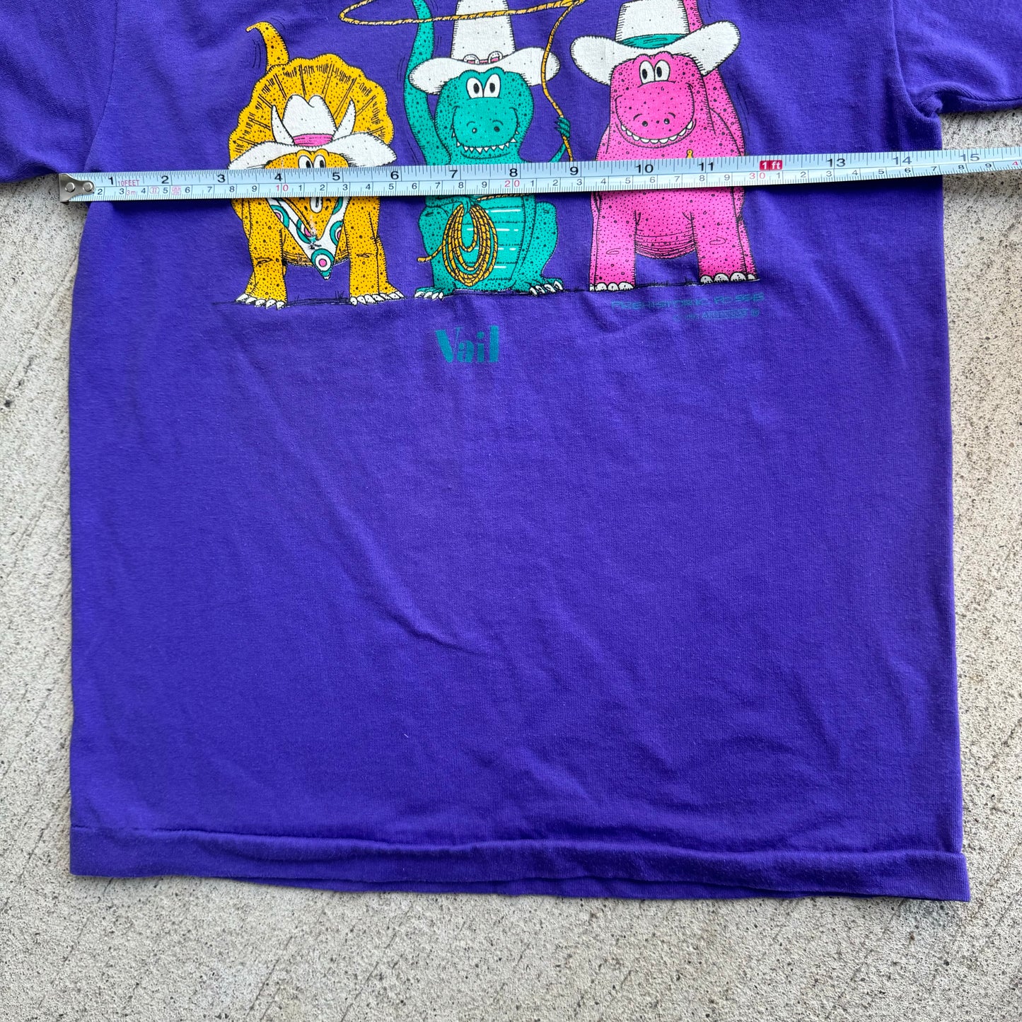 90s 1993 Kids Youth Vintage Prehistoric Posses Dinosaur 50/50 Purple T-Shirt 7Y 8Y 9Y Made in USA