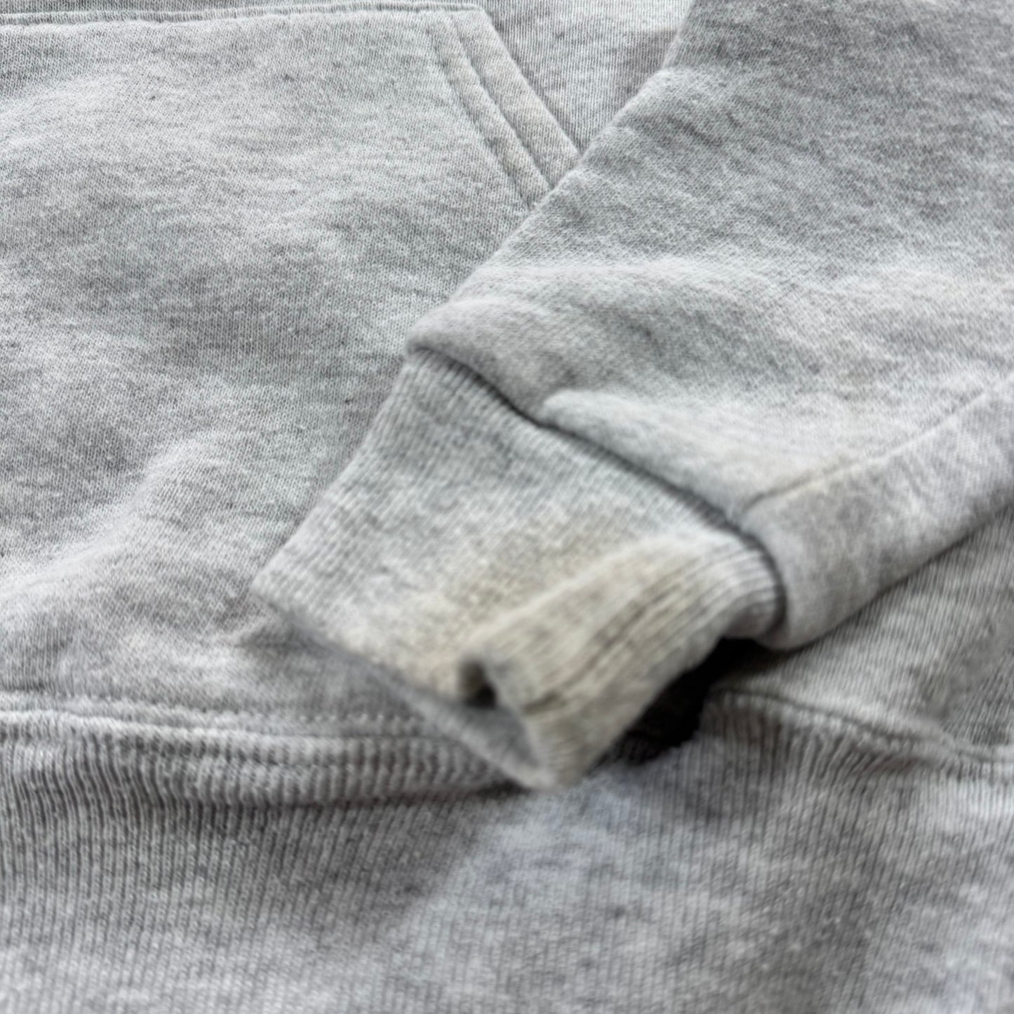 90s Kids Russell Light Gray Hooded Pullover Sweatshirt Hershey Big Logo M 10Y 11Y 12Y Made is USA